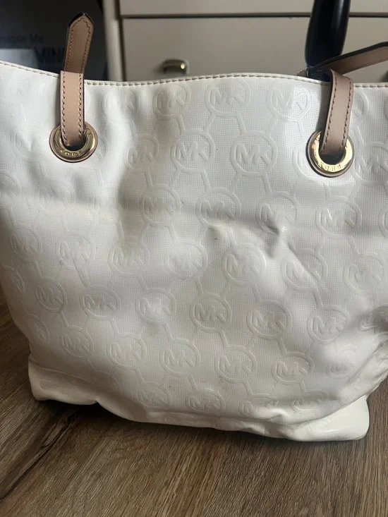 Michael Kors White Tote with Tan Handles and Gold Hardware - Picture 1 of 1